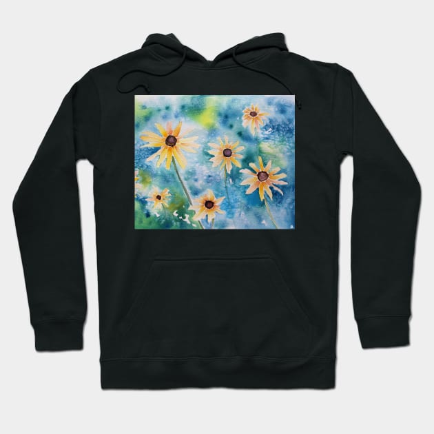 Black Eyed Susan Watercolor Painting Hoodie by Sandraartist